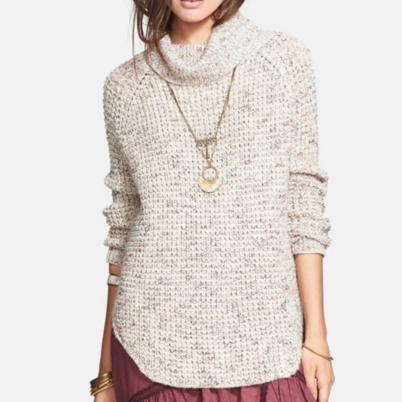 FREE PEOPLE Dylan Tweed Turtleneck Sweater - Picture 1 of 6